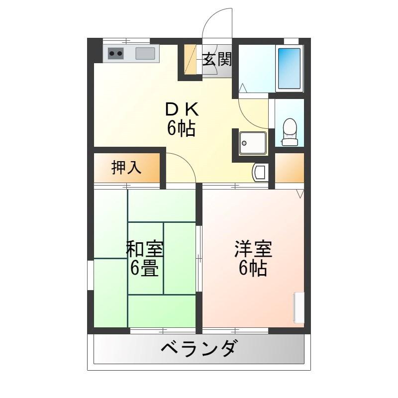 グリーンフラットB(2DK/1階)の間取り写真