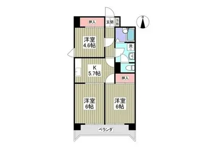 ハイツ荒川(3K/5階)の間取り写真