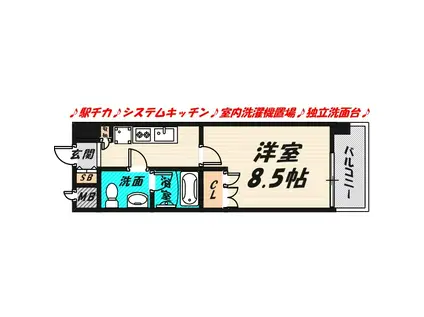 アーバンエース関目パル(1K/8階)の間取り写真