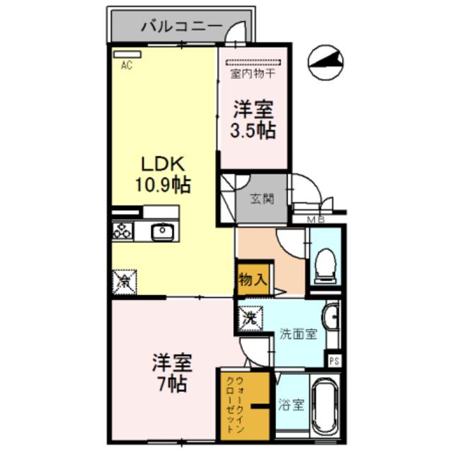 アムール久宝寺(2LDK/3階)の間取り写真
