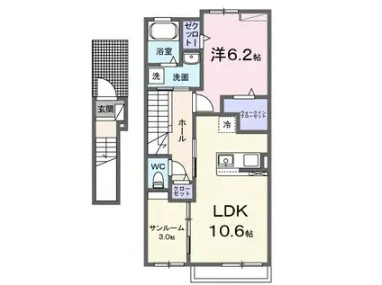 クロシェット(1LDK/2階)の間取り写真