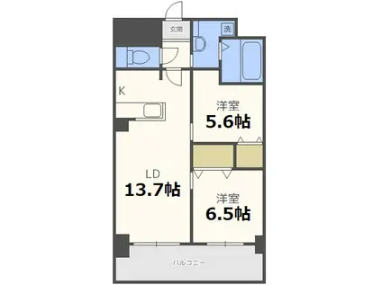 ラフォーレ月寒中央(2LDK/5階)の間取り写真