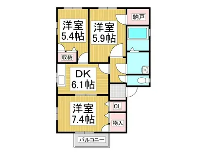 ディアスウインドウ(3DK/1階)の間取り写真
