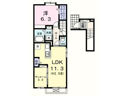 アルドーレII(1LDK/2階)の間取り写真