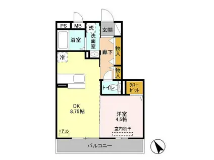 オークヒルズII(1DK/2階)の間取り写真