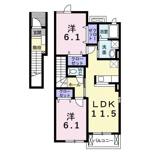 エアリーヒルI(2LDK/2階)の間取り写真