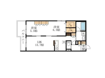さいたま市桜区西堀メゾン(2LDK/2階)の間取り写真