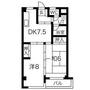 メゾン徳III(2DK/1階)の間取り写真