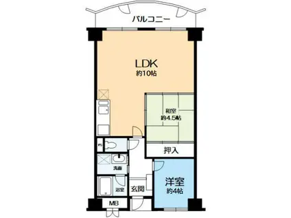 夙川グリーンタウン北棟(2LDK/9階)の間取り写真