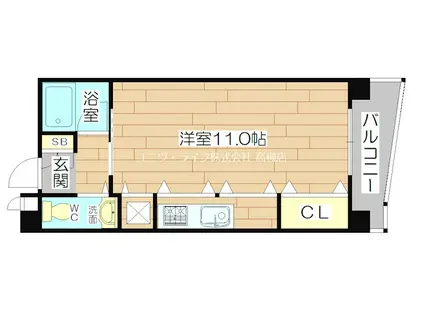 阪急京都線 高槻市駅 徒歩1分 9階建 築20年(ワンルーム/7階)の間取り写真