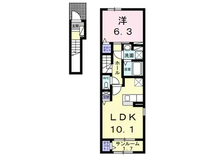 かがやき(1LDK/2階)の間取り写真
