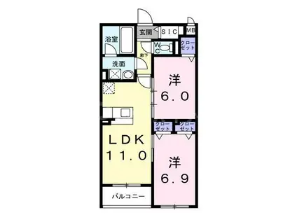 セレーシア北小岩(2LDK/2階)の間取り写真