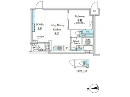 デュオフラッツ千歳船橋(1LDK/1階)の間取り写真