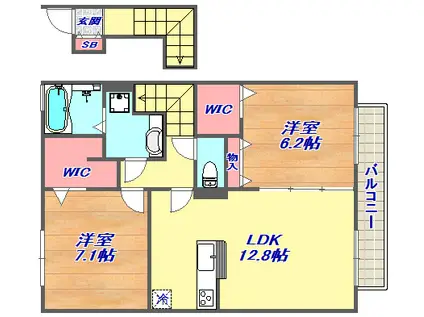 コンフォート西岡本(2LDK/2階)の間取り写真