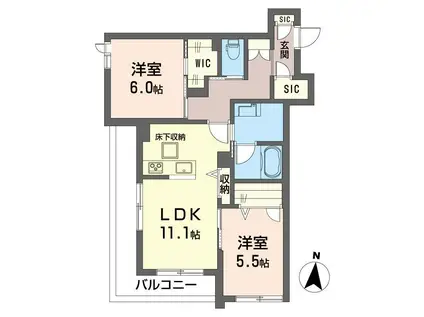 ビューシエル(2LDK/1階)の間取り写真