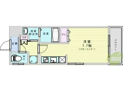 パークフラッツ東三国(ワンルーム/5階)の間取り写真