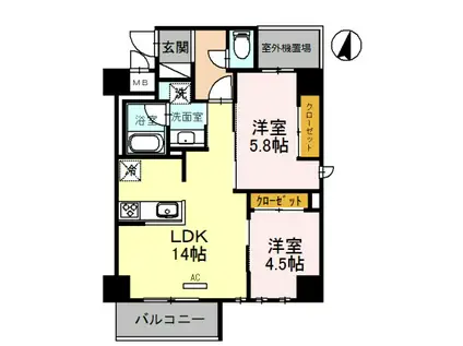 QUEST RIVIERE(2LDK/2階)の間取り写真