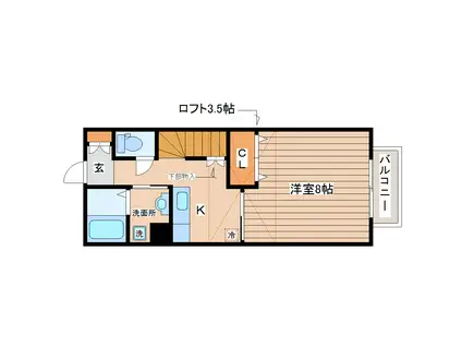 プリムヴェールVI(1K/2階)の間取り写真