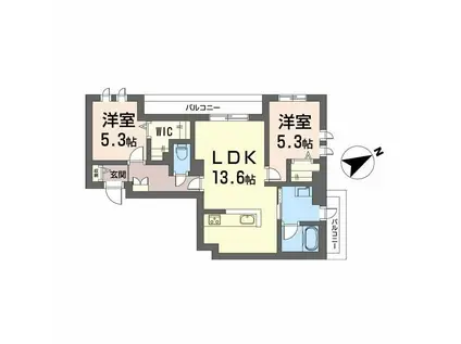 カーサ・アチェロ(2LDK/2階)の間取り写真