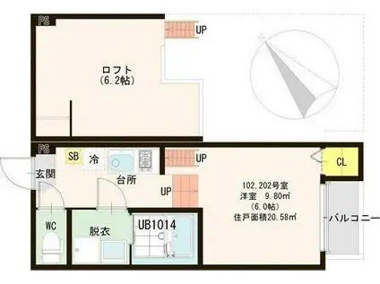 ハーモニーテラス泉町II(1K/1階)の間取り写真