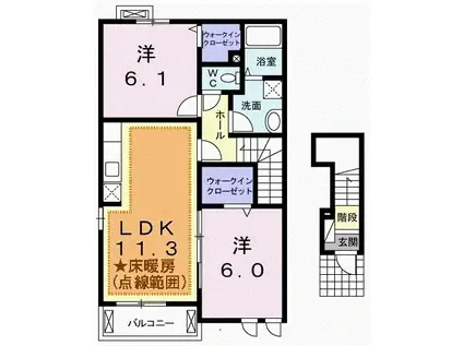 フィオーレドゥーエ(2LDK/2階)の間取り写真