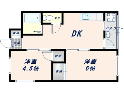 HY宝持マンション(2DK/4階)の間取り写真