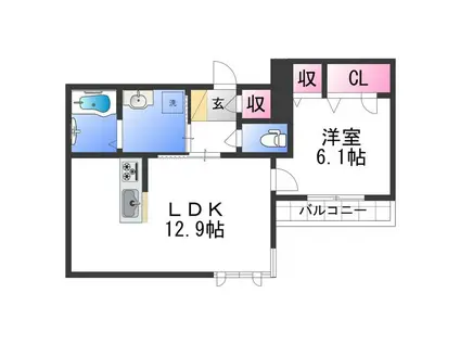 ベレオくすのき A(1LDK/3階)の間取り写真