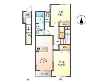オオハシII(2DK/2階)の間取り写真