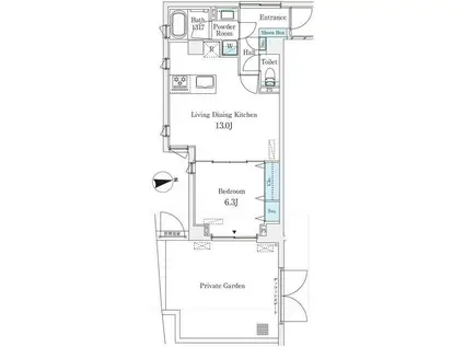 ジ ウェルクス高輪(1LDK/1階)の間取り写真