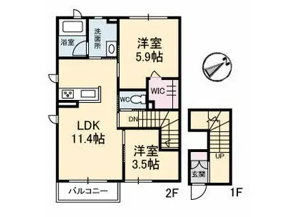 カサクレシアVI(2LDK/2階)の間取り写真