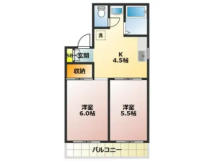 大谷口コーポ(2K/1階)の間取り写真