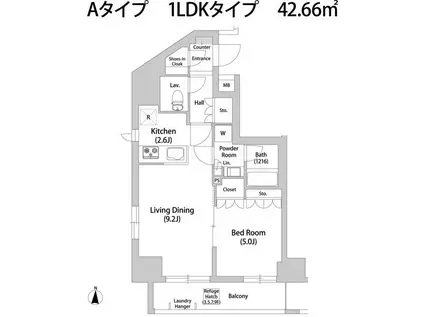 BRISA本郷真砂(1LDK/2階)の間取り写真