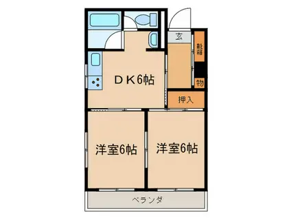 サンシャトー吉田(2DK/6階)の間取り写真