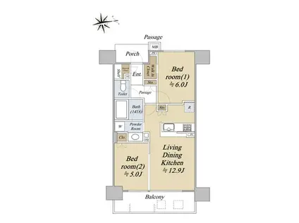 ミッドヒルズ神戸三宮(2LDK/11階)の間取り写真