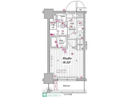 グランドガーラ白金高輪(1K/9階)の間取り写真