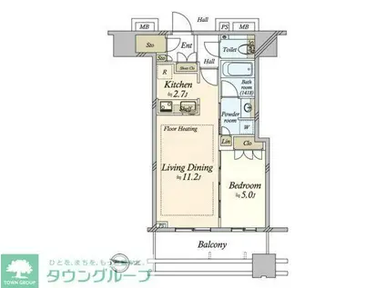 武蔵野タワーズスカイゲートタワー(1LDK/6階)の間取り写真