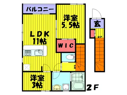 リーブルファイン両新田西町(2LDK/2階)の間取り写真