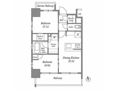 エスタート品川南大井(2DK/12階)の間取り写真