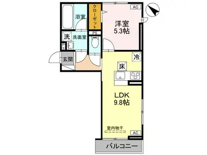D-ROOM弓町II(1LDK/1階)の間取り写真