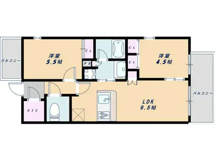 PHOERME TENNOJI イースト(2LDK/9階)の間取り写真