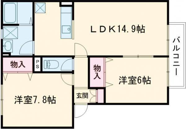 サテライト ミーホB(2LDK/1階)の間取り写真