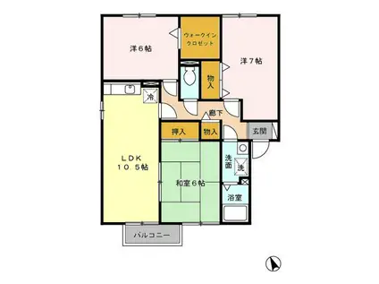 ヴィルヌーブ 壱番館・弐番館(3LDK/1階)の間取り写真