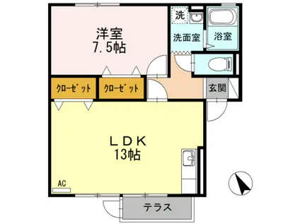 スターライト中央 A棟(1LDK/1階)の間取り写真