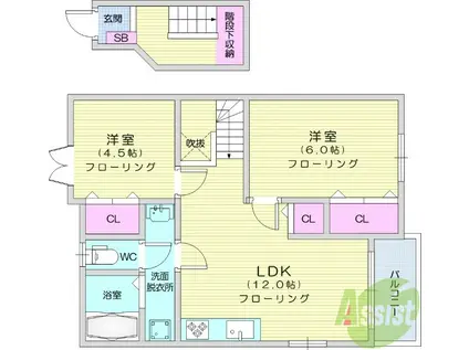 クレストールKⅠ(2LDK/2階)の間取り写真