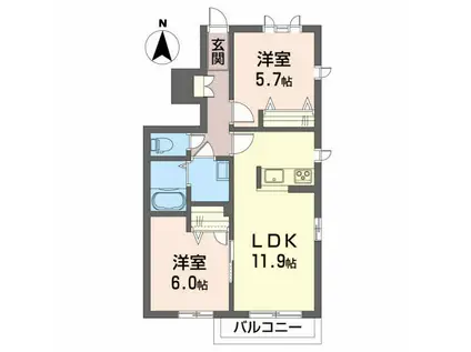 シャーメゾンアネシス(2LDK/1階)の間取り写真