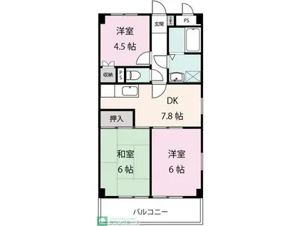 ベルコリーヌメイ(3DK/5階)の間取り写真