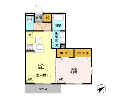 ボヌール 福居町(1LDK/1階)の間取り写真