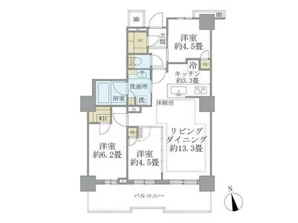 BRILLIA TOWER 聖蹟桜ヶ丘 BLOOMING(3LDK/27階)の間取り写真