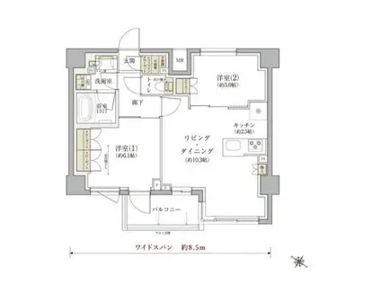 テナス千歳船橋(2LDK/3階)の間取り写真