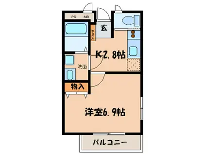 ホワイトハウス(1K/2階)の間取り写真